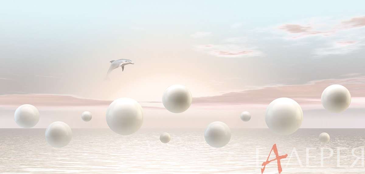 Модерн шары, дельфин, небо, море, облака, белые шары, шары