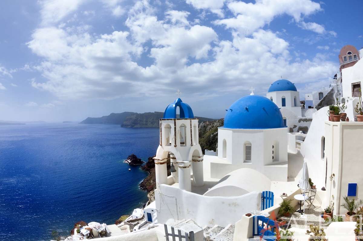 города, архитектура, Греция, остров Санторини, бело- синие дома