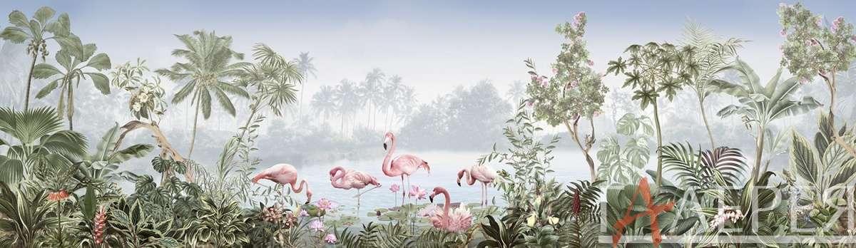Природа, Тропики, фламиго, пальмы, тропические цветы