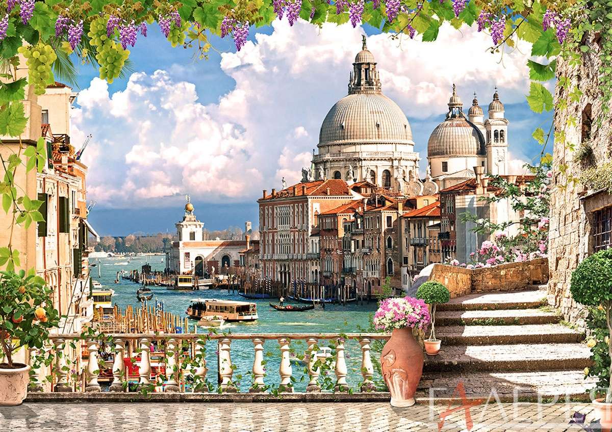 Италия, Венеция, канал, лодки, глициния, терраса, мост, мостик, дома в воде, ступени, виноград, апельсины