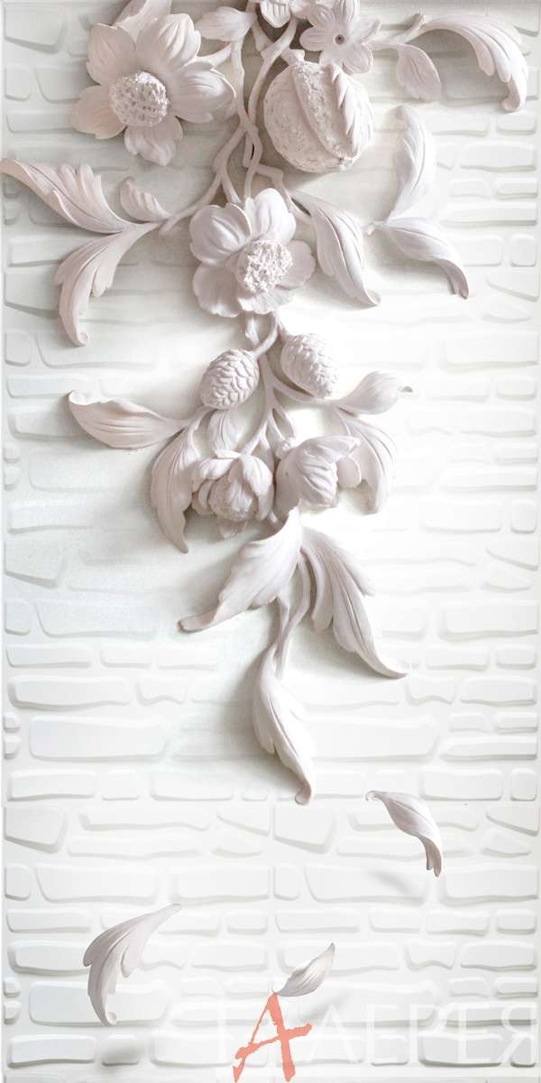Барельефы 3D, барельеф, лепка, гипсовое панно, цветы, листья, кирпичная стена